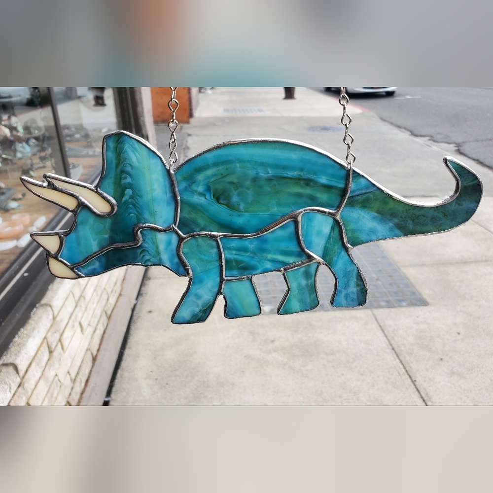 Stained Glass Dinosaur Suncatcher - Blue and Green